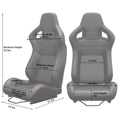 2PC Universal Bucket Racing Seats Red Stitch PVC Leather Reclinable Carbon Look Leather Back With Adjustor Slider(Not Including Seat Bracket) image 4