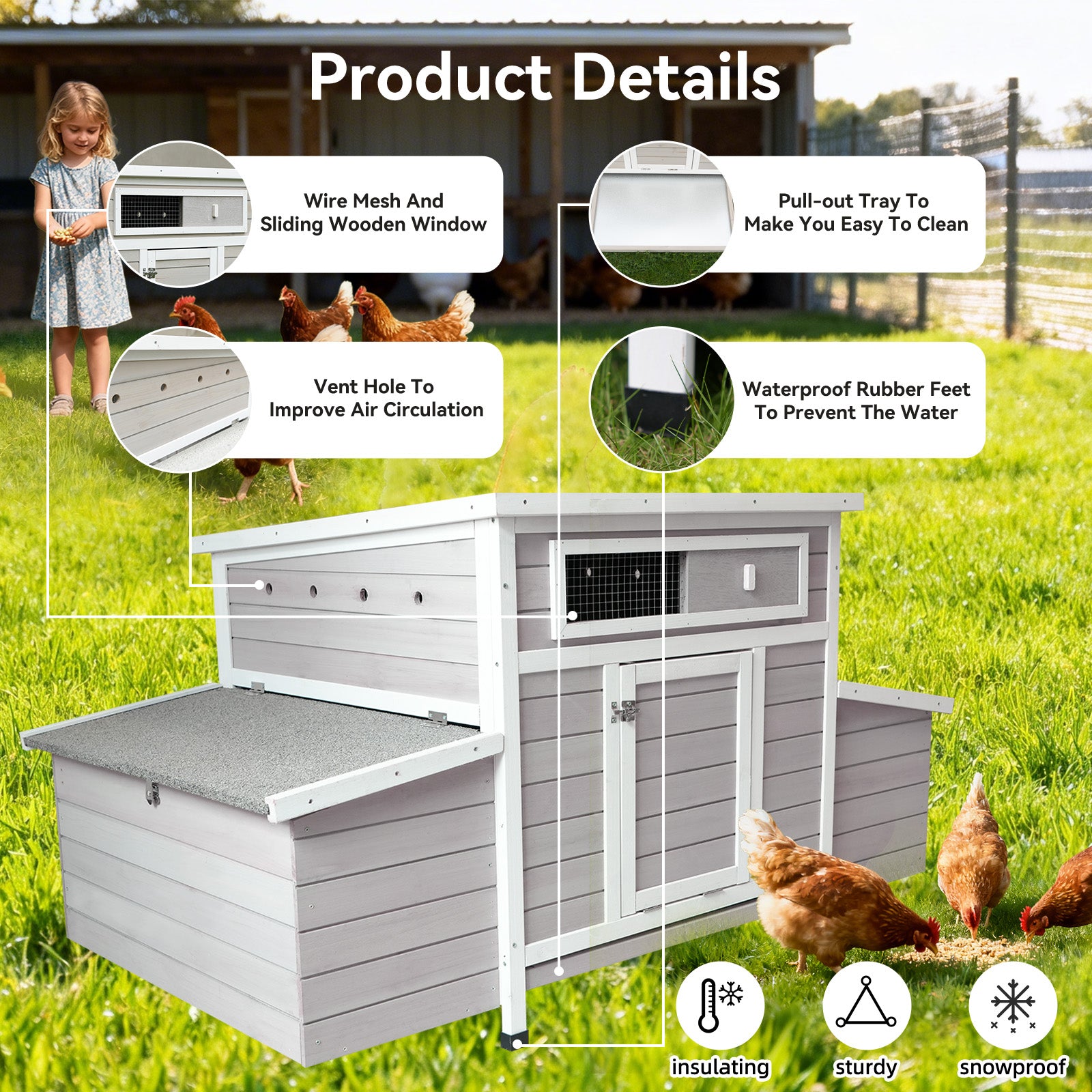 Large Wooden Chicken Coop Outdoor Hen House Poultry Cage for Outdoor with 2 Sides Nesting Boxes image 6