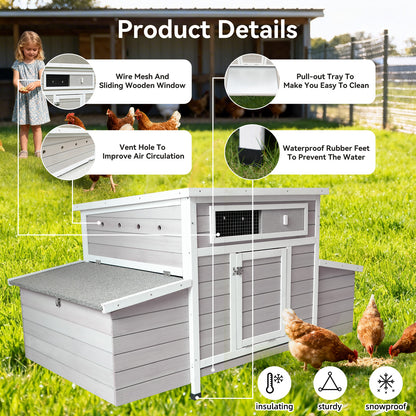 Large Wooden Chicken Coop Outdoor Hen House Poultry Cage for Outdoor with 2 Sides Nesting Boxes image 6