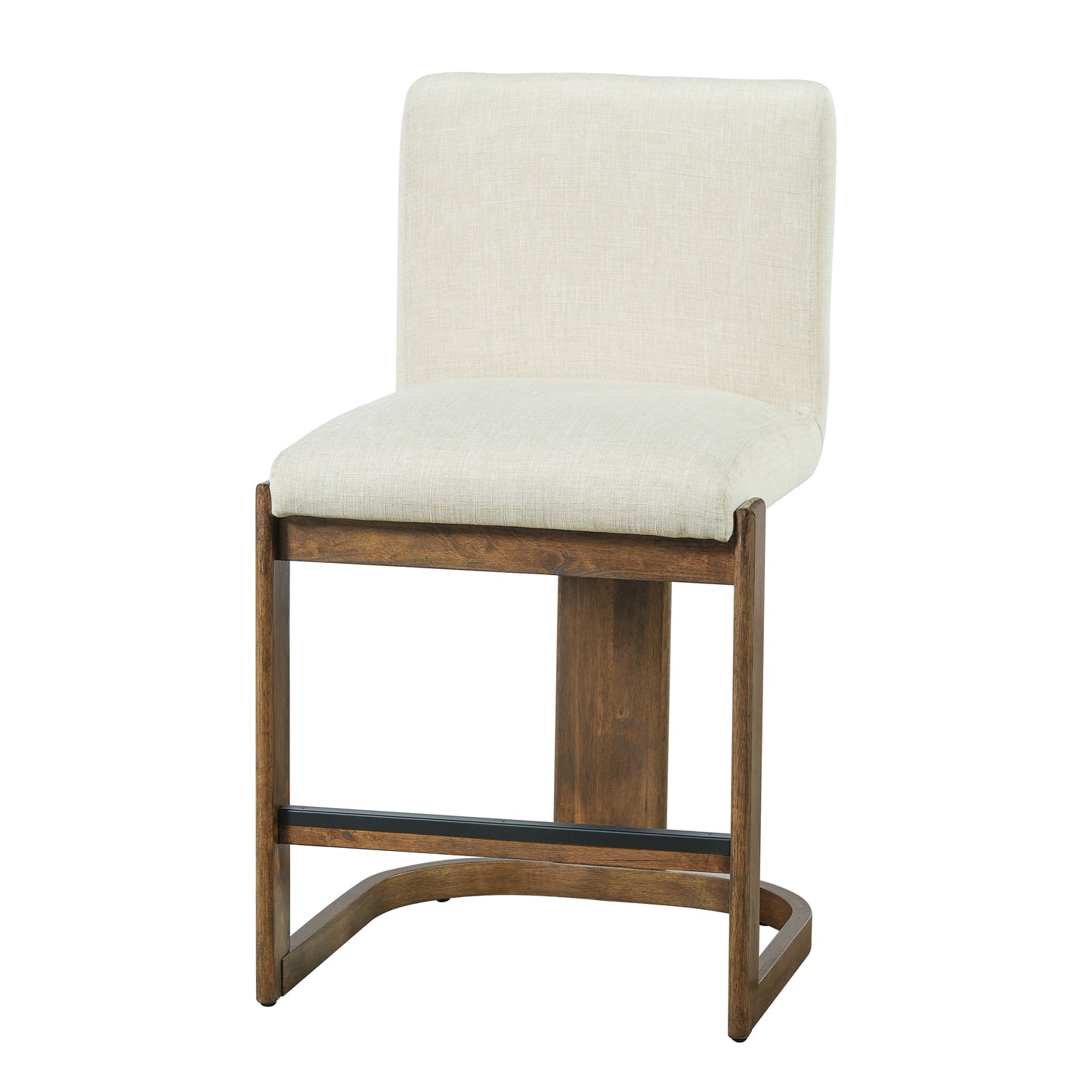 Modern Bar Stools Set of 2, 24" Solid Wood Counter Height Barstools, Linen Upholstered Kitchen Island Chair With Walnut-Finished Wood Legs for Home Bar Coffee Shop,Beige image 8