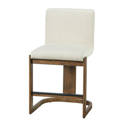 Modern Bar Stools Set of 2, 24" Solid Wood Counter Height Barstools, Linen Upholstered Kitchen Island Chair With Walnut-Finished Wood Legs for Home Bar Coffee Shop,Beige image 8
