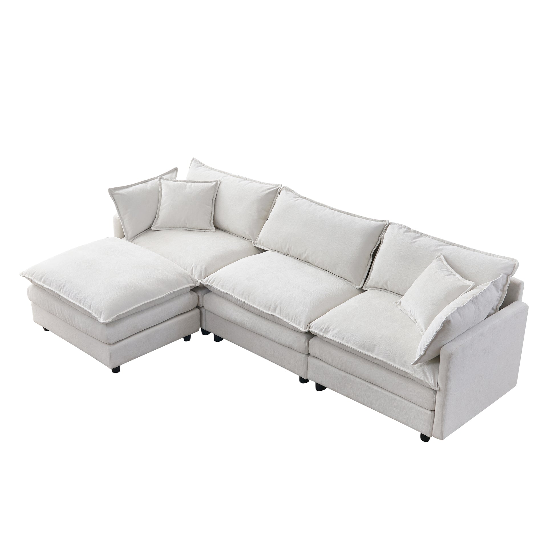 105" Modular Sectional Couch,Upholstered Soft Chenille Fabric Sofa,3 Seater with Ottoman L Shape Sofa Beige image 10
