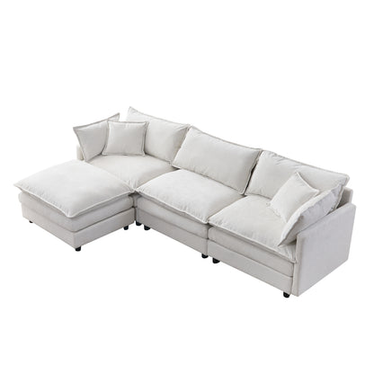 105" Modular Sectional Couch,Upholstered Soft Chenille Fabric Sofa,3 Seater with Ottoman L Shape Sofa Beige image 10