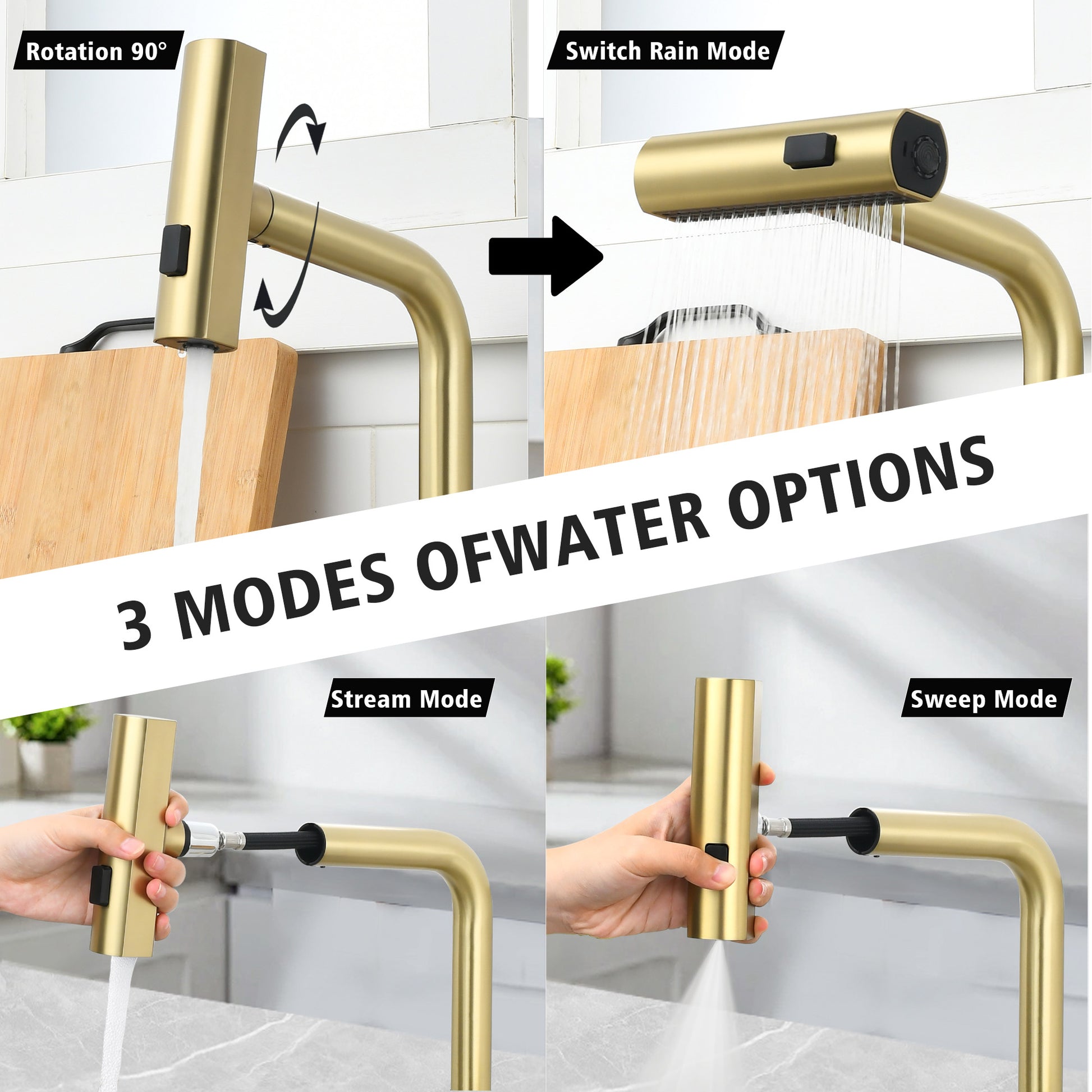 Touchless ​​Brushed Gold Kitchen Faucet with LED Display, Motion Sensor Kitchen Sink Faucet with 3-Function Pull-Out Sprayer & 360° Swivel Spout image 4