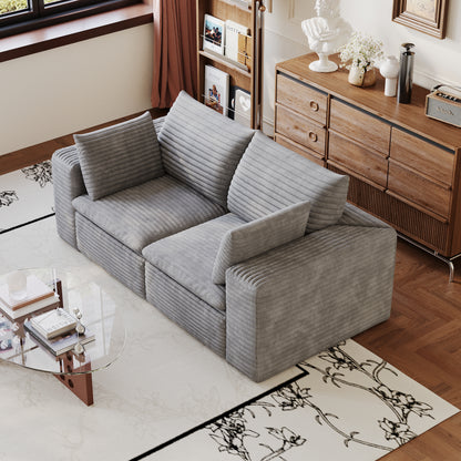 71" Cloud Sofa,Corduroy Fabric,Deep Seat Couches,Double-layer design,Removable Cushion,No Assembly, DIY Combination for Living room, Bedroom,Conference room,Apartment,Grey image 4