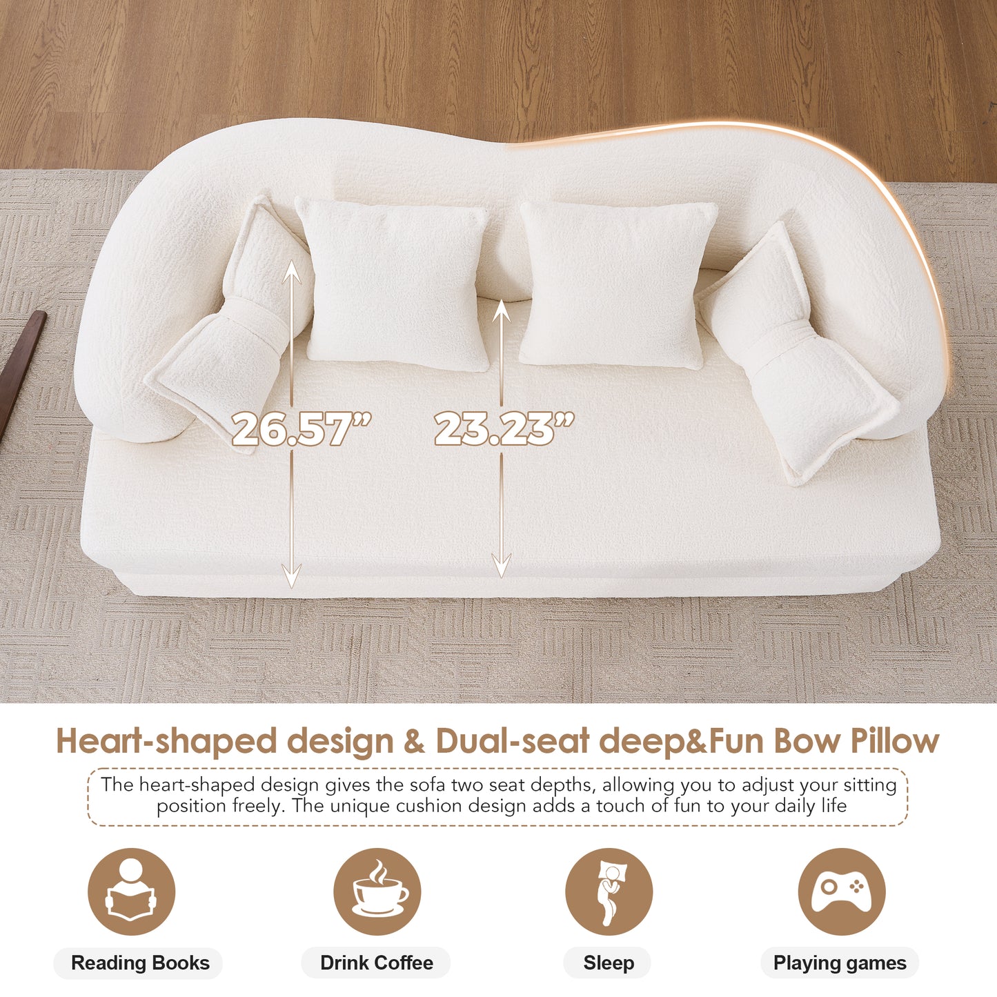 (Old Sku: W2231P392100) 2-in-1 Foldable Sofa Bed,70 Inch Folding Boneless Couch Convertible Compressed Sleeper Sofabed, 4 Pillows for Living Room Apartment, Milk White image 4