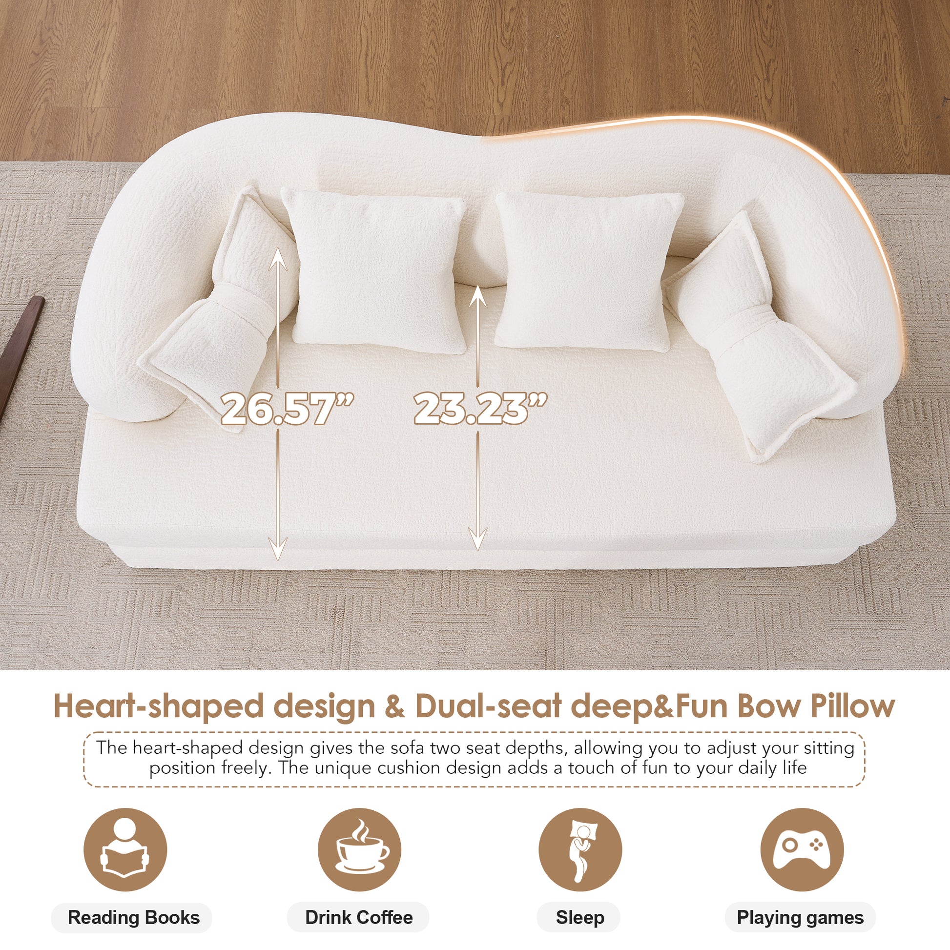 (Old Sku: W2231P392100) 2-in-1 Foldable Sofa Bed,70 Inch Folding Boneless Couch Convertible Compressed Sleeper Sofabed, 4 Pillows for Living Room Apartment, Milk White image 4