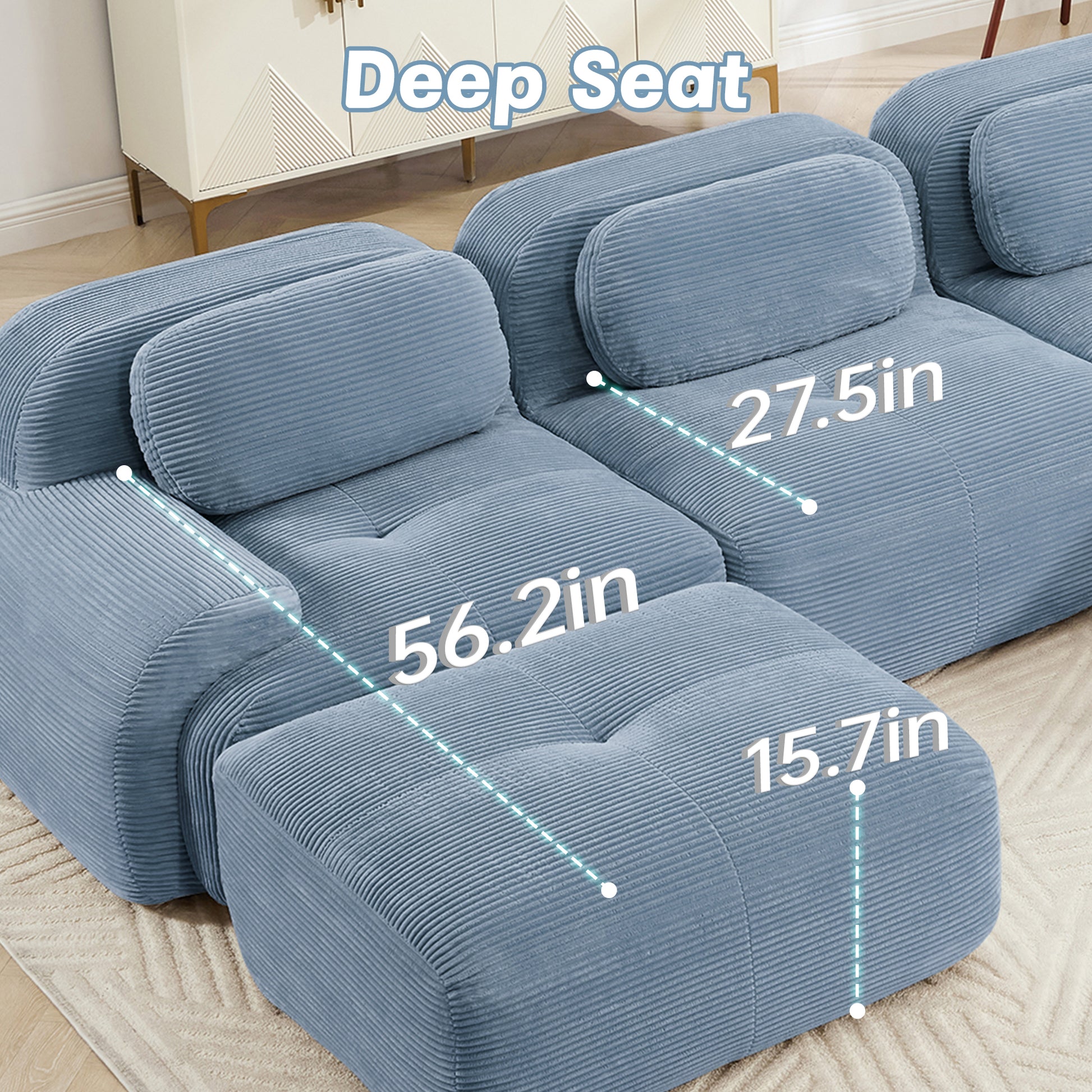82'' L-shaped sofa in softCorduroy Fabric fabric modular design multiple combinations curved armrests no assembly required high-resilience sponge suitable for living rooms rest areas bedroom,Blue image 5