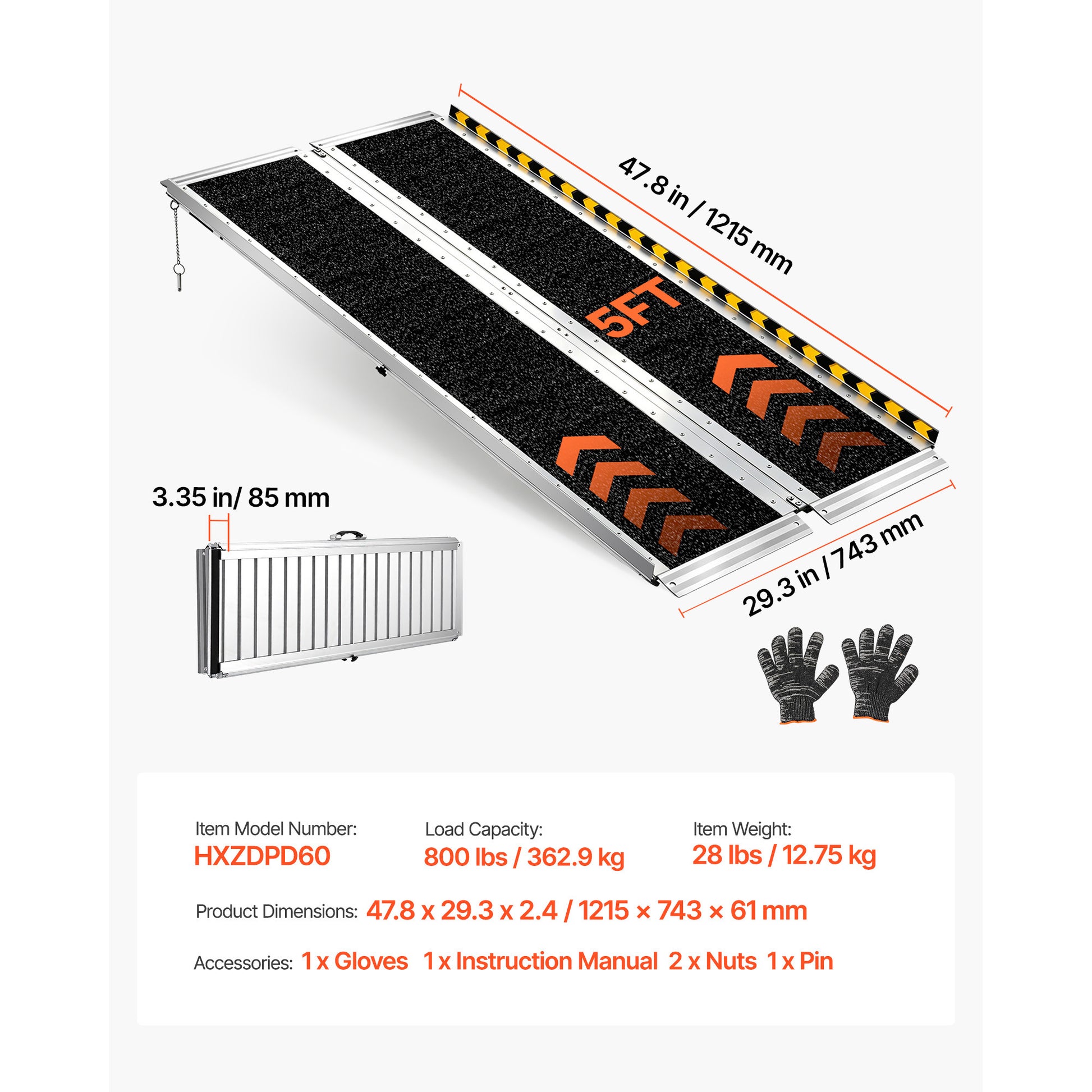 Portable Wheelchair Ramp, 5FT, Non-Slip Aluminum Folding Handicap Ramp for Wheelchair, 800 lbs Capacity, Door Threshold Ramps for Home Steps, Stairs, Entry, Threshold, Doorways, Scooter, Curbs image 10