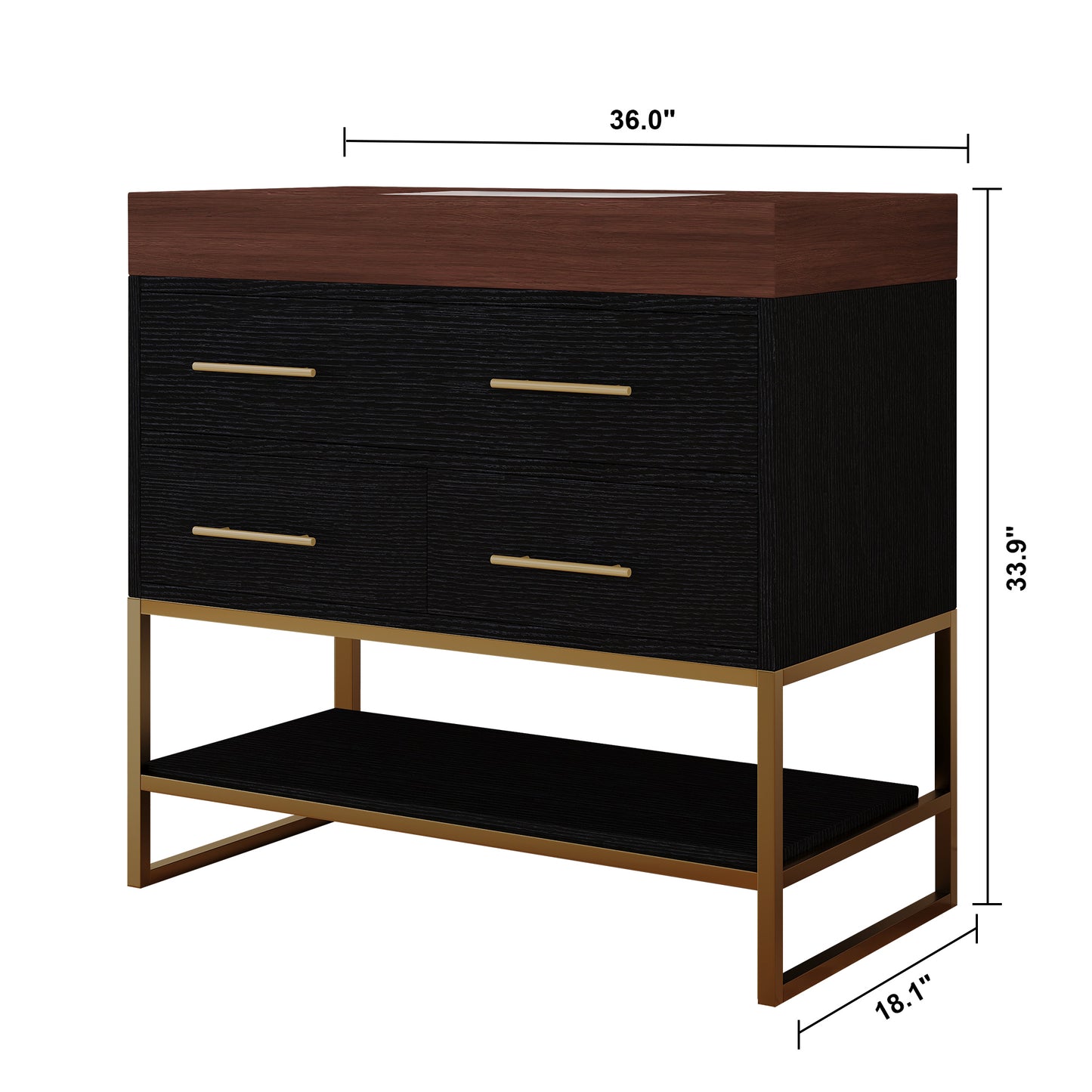 36" Artificial Stone Bathroom Vanity with Ceramic Sink, Modern Bathroom Sink Cabinet with Soft Close Drawers and Open Shelves, Free-standing Bathroom Vanity with Stainless Steel Legs and Large Space S image 9