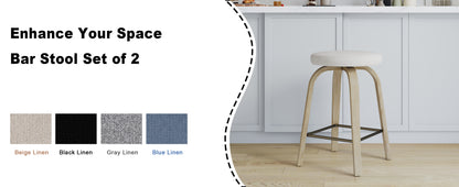 Swivel Bar Stools Set of 2, Counter Height Backless 26″ Bar Stool, Fabric Upholstered Seat, Sturdy Wood Legs and Metal Footrest, Mid-Century Modern Island Stools for Home Bars, Restaurants, Beige image 8