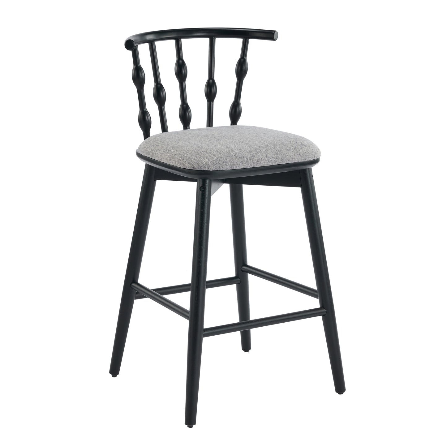 Doria Indoor Wooden Barstool, Black Finish With Grey Upholstery, Set of 2 image 7