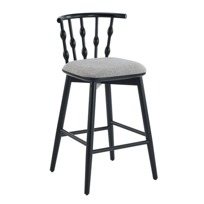 Doria Indoor Wooden Barstool, Black Finish With Grey Upholstery, Set of 2 image 7