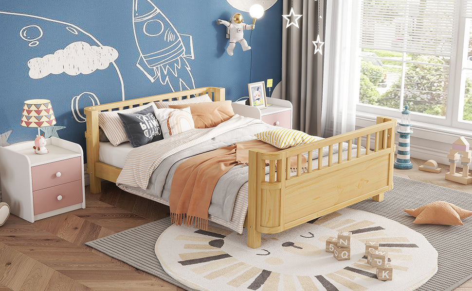 Full Size Wood Platform Bed for Kids, Wood Low Profile Full Bed with Rails for Girls and Boys, Natural (Patented Design,Expect Arrival Date 2026/5/11 Old SKU W2593P233781) image 7