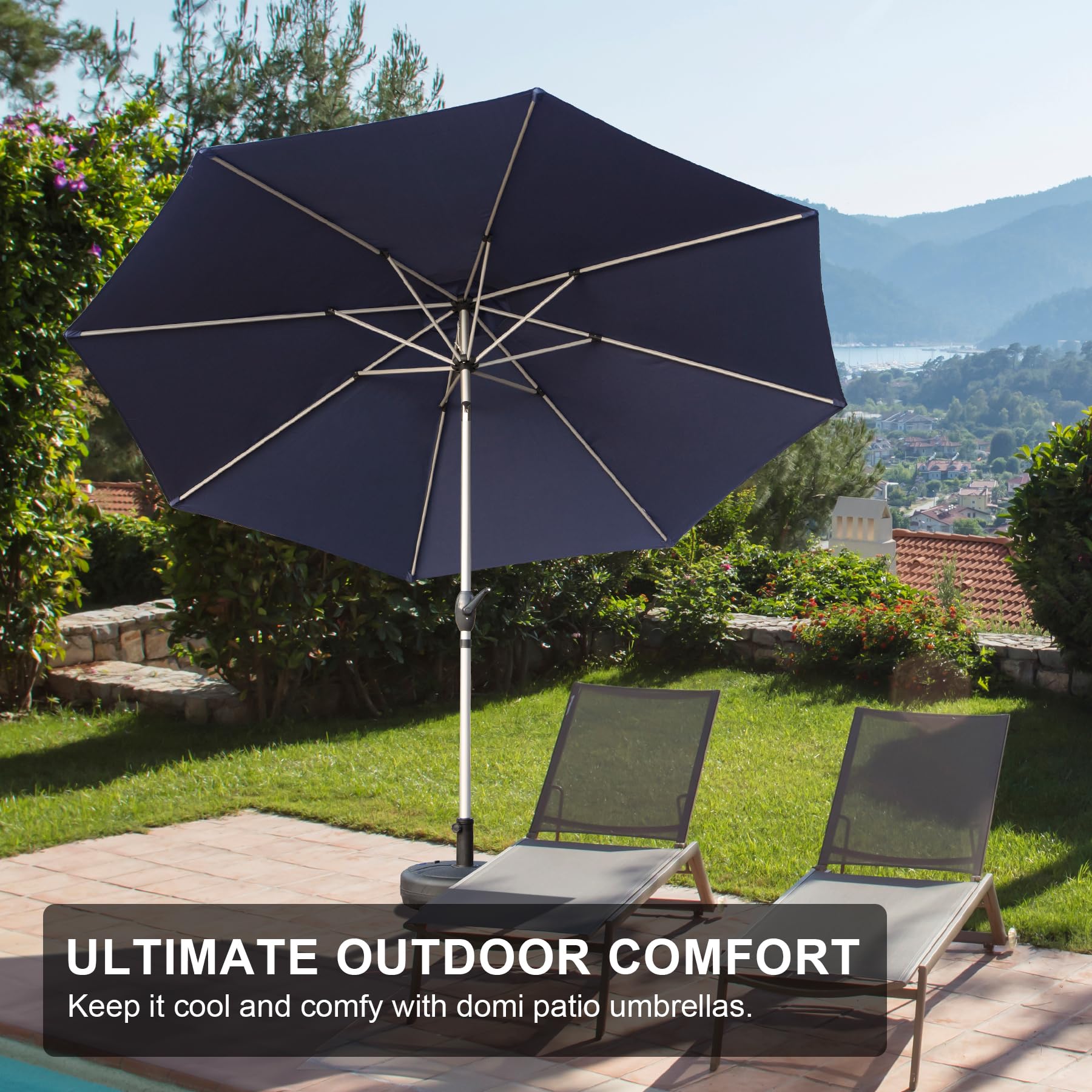9FT Patio Umbrella, Outdoor Table Umbrella with Push Button Tilt and Crank, UV Protection Waterproof Market Sun Umbrella with 8 Sturdy Ribs for Garden, Deck, Backyard, Pool (Navy Blue) image 7