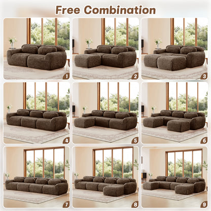 L-shaped Boneless Sofa,Soft Fluffy Plush Fabric,With Chaise 32D High Density Sponge,No Assembly Required,Ergonomic Design Bottom Anti-Slip Design,With Throw Pillows,Fits Bedrooms,Chocolate image 12
