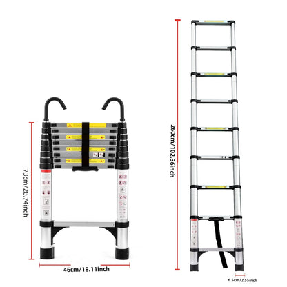 8.5FT telescopic ladder, telescopic aluminum alloy multi-purpose folding telescopic ladder with hooks and triangular support frame, suitable for outdoor work at home or RV image 3