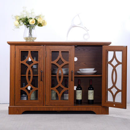 48.66" x 15.55" x 34.06" Spacious size sideboard 3 clear tempered glass doors buffet with adjustable shelf, MDF with dark OAK decorative laminates storage cabinet for dinning room, kitchen,living room image 9