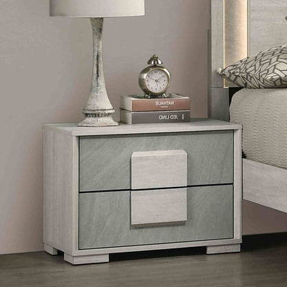Two Tone Design Nightstand 1pc French Dovetail Drawers Wooden Handles Melamine Top White Wash And Stone Gray Finish Bedroom Furniture image 1