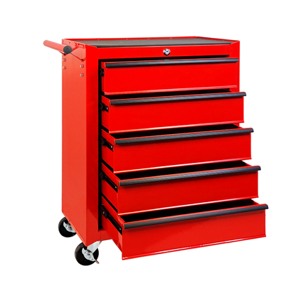 Rolling Metal Tool Chest with 5 Drawers, 20" 5-Drawer Tool Chest Cabinet with Ball Bearing Drawer Slides, Steel Tool Storage Box Organizer-RED image 9