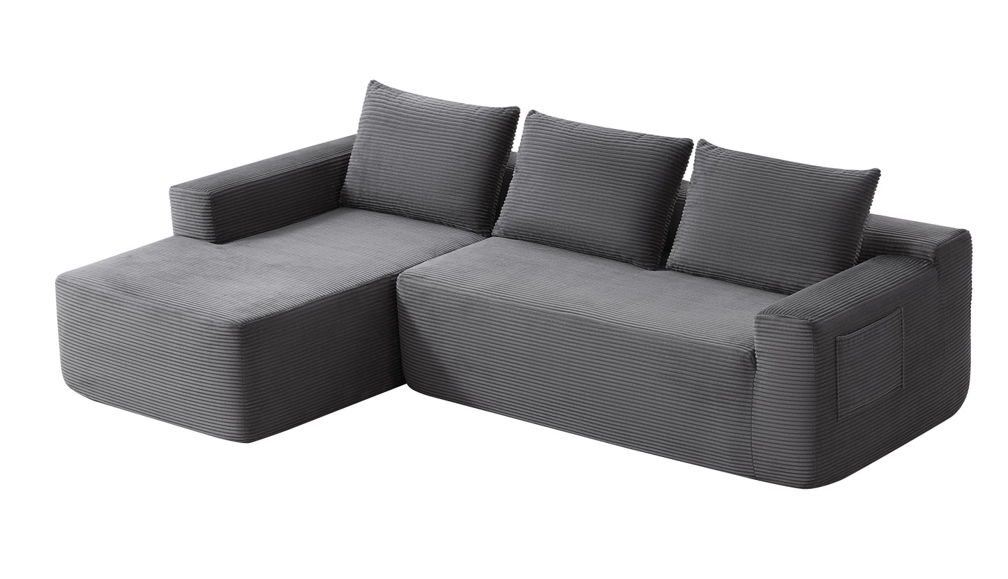 NEW 96.9" Cloud Sectional Couch with U-Shaped Chaise,Modern Modular Sofa with Deep Seat, Upholstered Couches for Living Room Bedroom,No Assembly Required,(Plush Corduroy Fabric),Grey-Blue-Left image 5