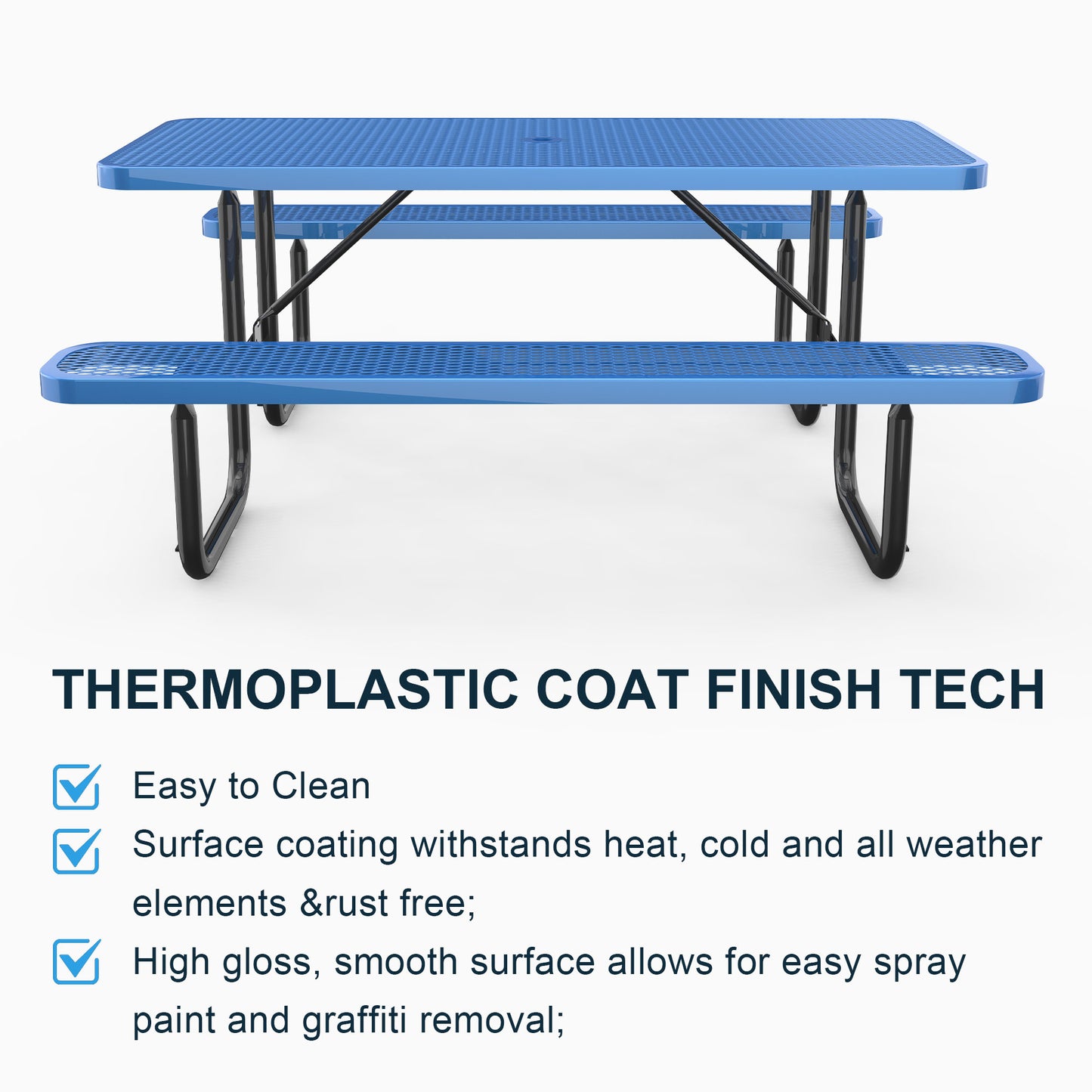 Blue 6ft Long Table & Chair Set with Umbrella Hole image 3