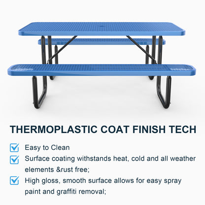 Blue 6ft Long Table & Chair Set with Umbrella Hole image 3