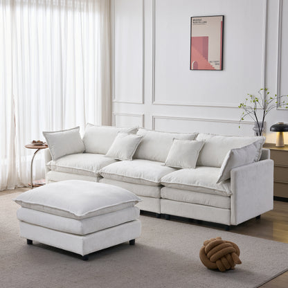105" Modular Sectional Couch,Upholstered Soft Chenille Fabric Sofa,3 Seater with Ottoman L Shape Sofa Beige image 4