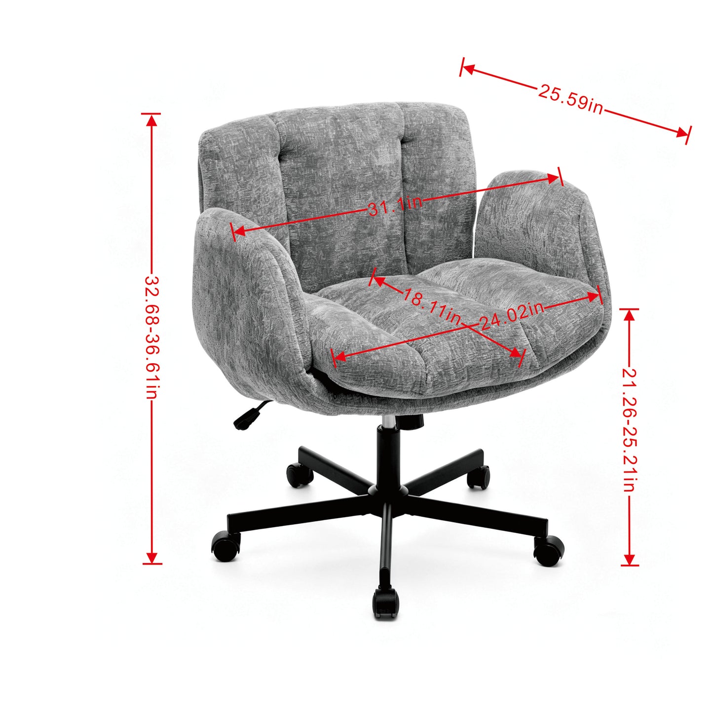 Modern Chenille Swivel Office Chair, Height Adjustable Task Chair with Convertible Multi-Position Armrests, Comfy Double Cushioned Desk Chair for Home, Study,Vanity & Living Room, Blush Pink,SW5028PK image 11