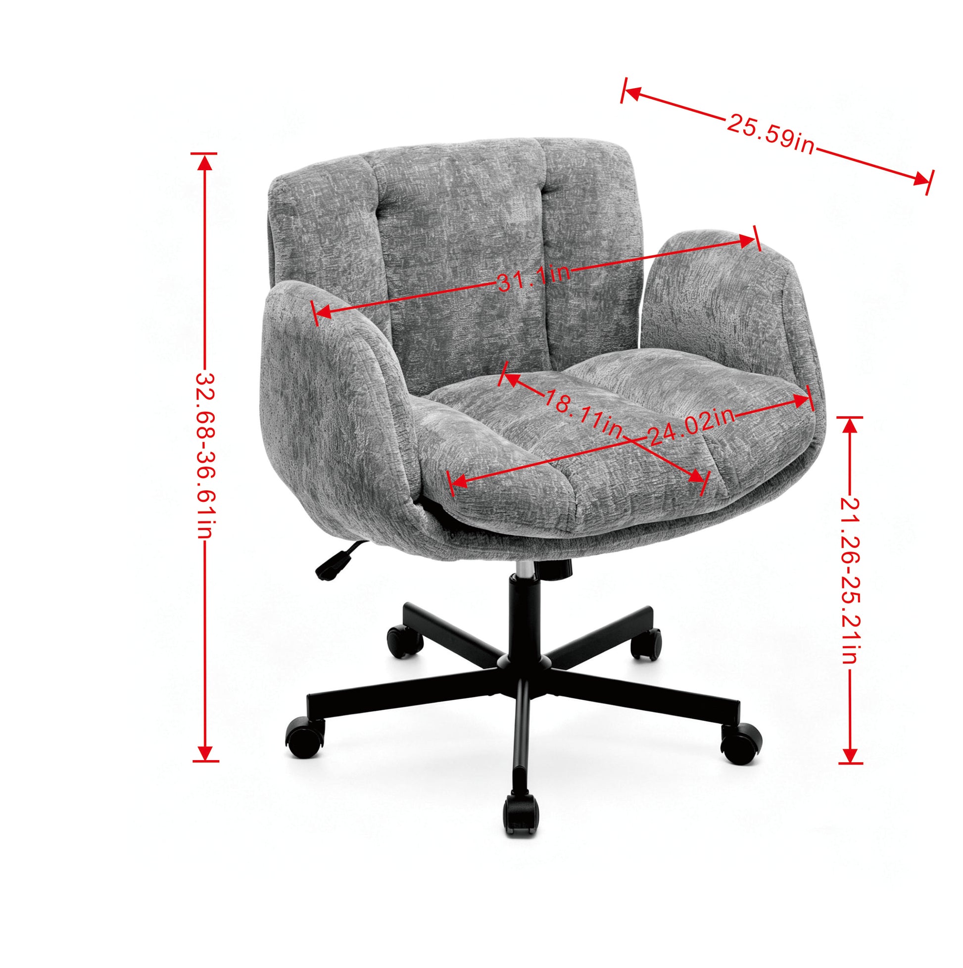 Modern Chenille Swivel Office Chair, Height Adjustable Task Chair with Convertible Multi-Position Armrests, Comfy Double Cushioned Desk Chair for Home, Study,Vanity & Living Room, Blush Pink,SW5028PK image 11