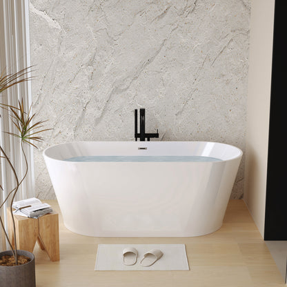 59" Acrylic Freestanding Bathtub, Stand Alone Soaking Tub, Glossy White Acrylic, Toe-tap Chrome Drain, cUPC Certified image 1