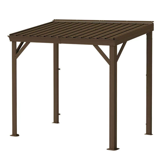 8x5FT Lean to Gazebo, Outdoor Hardtop Wall Mounted Gazebo with Sloping Galvanized Steel Roof, Upgraded Heavy Duty Mounted Shelter with Drainage System for Deck, Porch, Backyard,Brown image 1
