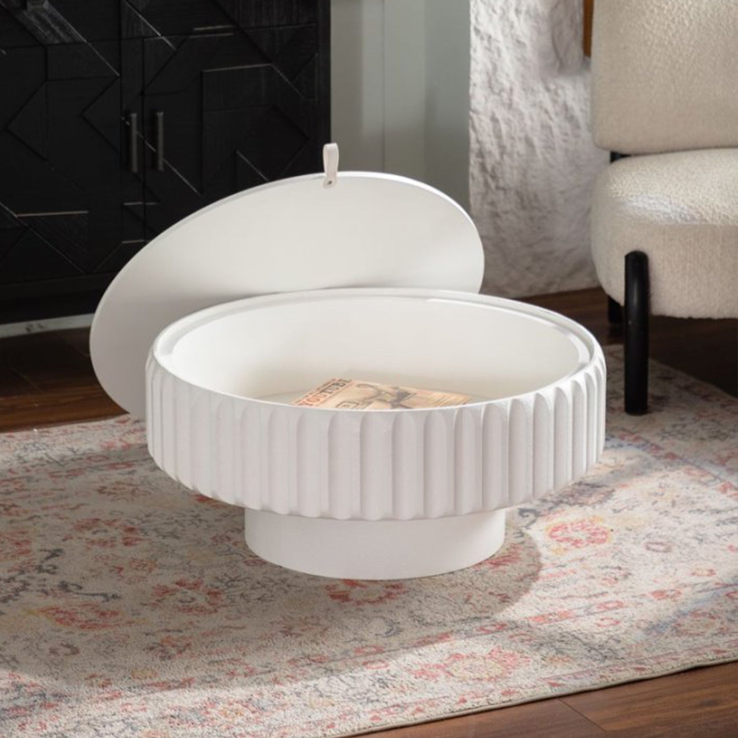 Round Fluted Storage Table with Lift-Off Lid, Sleek Texture, Perfect for Modern Living image 4