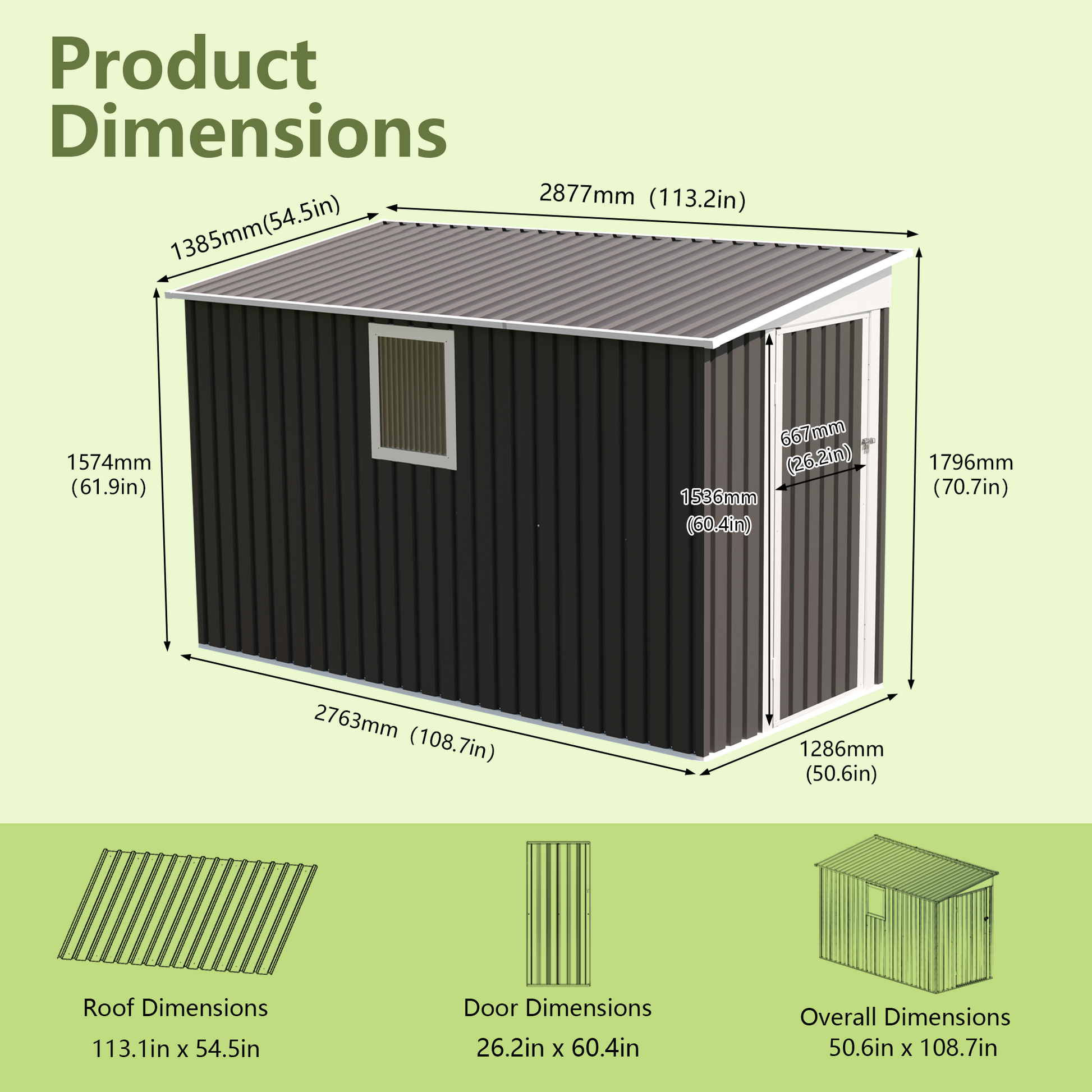 4X9 FT Metal Garden Shed with 1 Window Hinge Door Outdoor Storage image 4