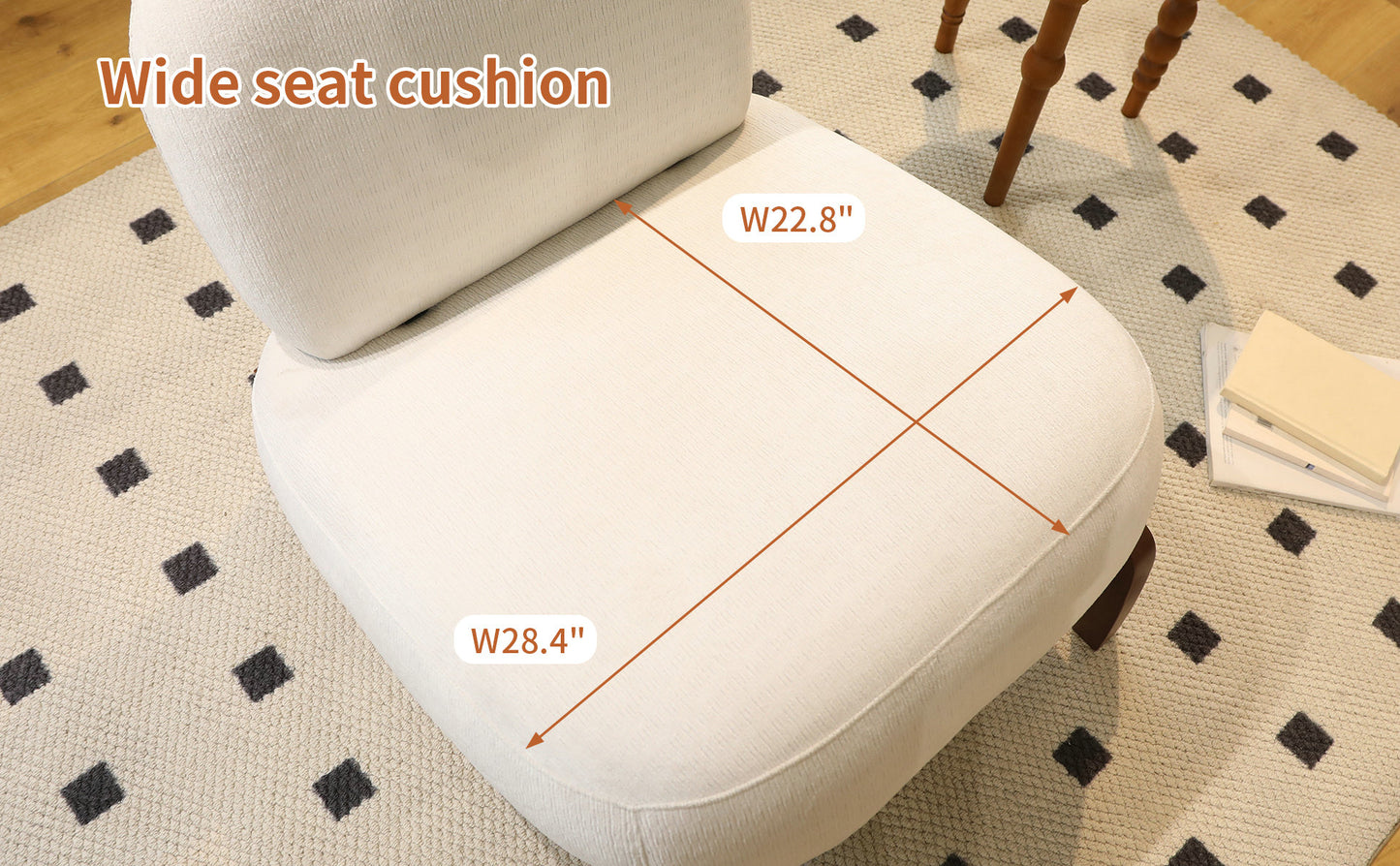 Cute Accent Chair with Solid Wood Legs, Living Room Chair with Soft Fabric Cushion, Cozy Bedroom Chair, Comfy Armless Reading Chair for Apartment, Waiting Room, Balcony,Set of 2 (White) image 4