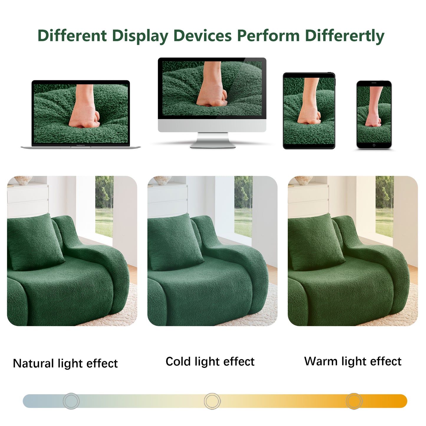 Soft Teddy Fabric Boneless Sofa,No Assembly Required Streamlined Design,Anti-Slip Design 32D High Density Sponge Fits Living Rooms Bedrooms,Green image 8