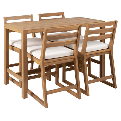 TREXM 5-Piece Rustic Patio Bar Set, Patio Table and Chairs Set with Ergonomic Chairs, Solid Wood Slatted Tabletop for Poolside, Balcony, Backyard, Porch (Light Teak+Beige Cushion) image 4