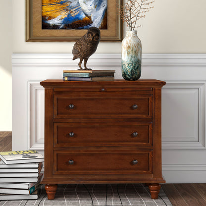 U_STYLE 27.6''Nightstand with Pine Wood veneer, Fashion Bedside Cabinet with 3 Drawers and pull-out tray, Minimalist Sofa Side Table with rubber legs and Metal handle for Bedroom Sofa Couch Office image 1