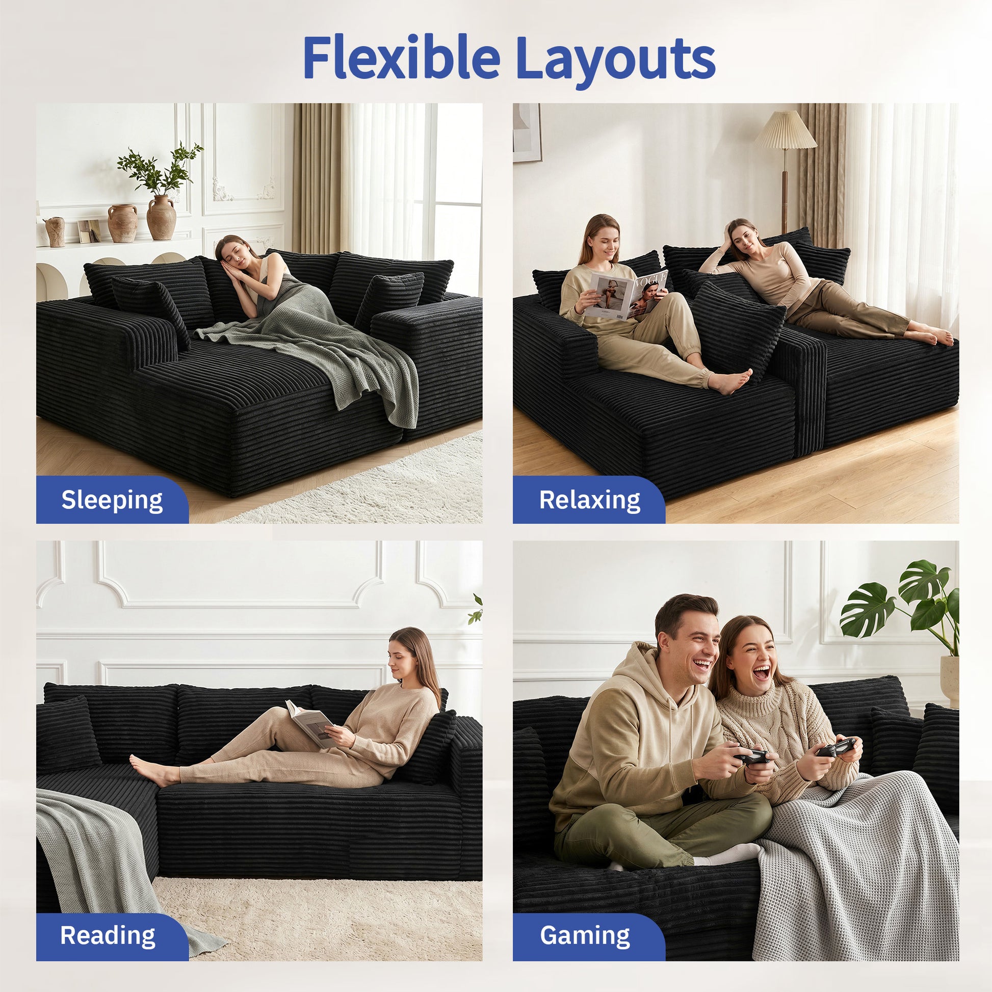 105" Sectional Couches for Living Room Cloud Couch Sofa with L-Shape Upholstered Boneless Couchs Modern Modular Sectional Couch with Chaise image 4