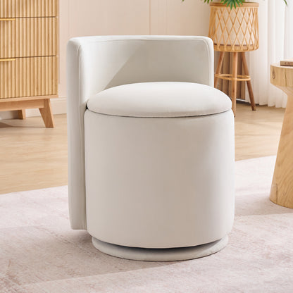 075-Velvet Fabric Swivel Accent Chair, Comfy Barrel Vanity Chair With Curved Backrest, Upholstered Storage Chair For Primary Living Room, Beige image 1
