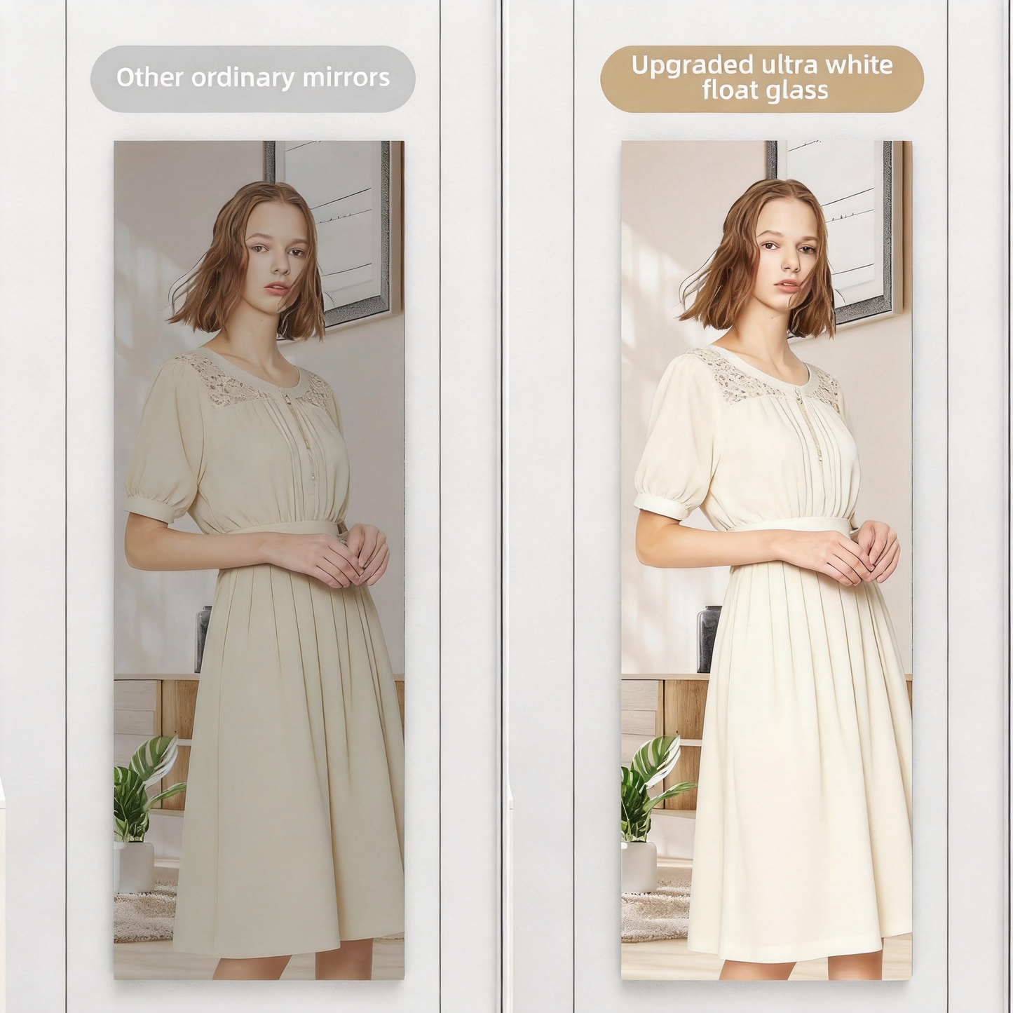 Door Mirror Full Length, 47"x 16" Full Body Over The Door Hanging Wall Mounted Mirror for Bedroom, Living Room, Cloakroom, Square White image 5