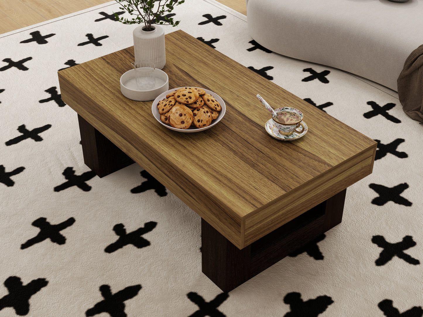 42 Inch Wood Rectangular Coffee Table, All MDF Farmhouse Accent Center Low Cocktail Tea Table with Sturdy Base for Living Room-Rustic Brown image 3
