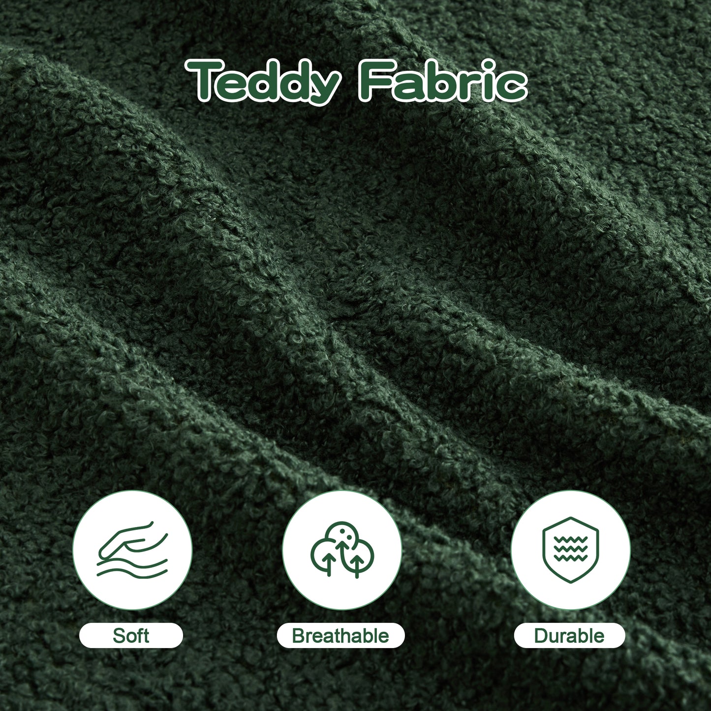 L-Shaped Teddy Fabric 2-Seat Boneless Sofa,No Assembly Required Curved Armrest,Streamlined Design Ergonomic Design,32D High Density Sponge For Living Rooms Rest Areas Bedroom,Green image 4