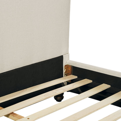 Queen Size Upholstered Bed Frame With Linen Fabric, Thick Headboard And Solid Wood Legs, Beige image 11