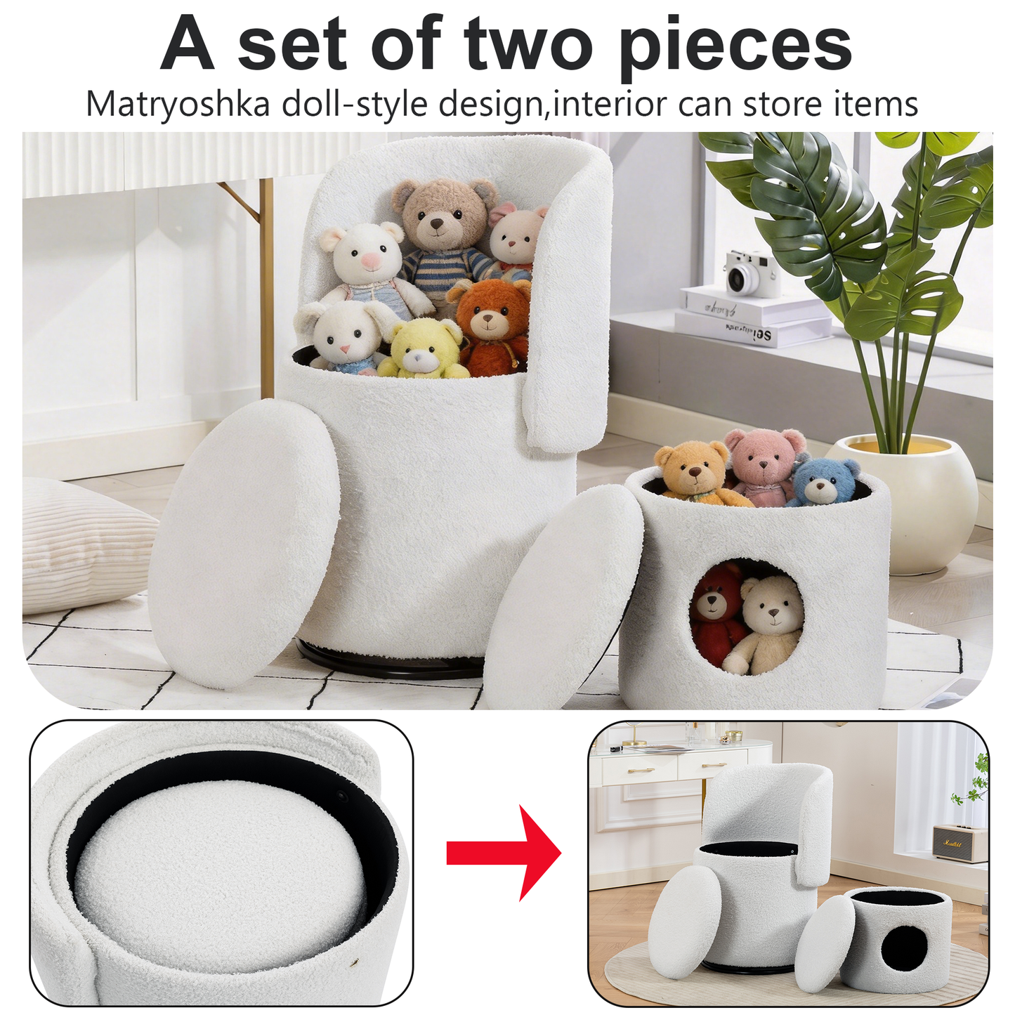 Stylish Upholstered Barrel Chair: 360° Swivel Vanity Stool for Bedroom & Dining Chair, Built-in Storage, Soft Padded Accent Seat, Multi-Functional for Dressing/Dining, Free Cat Bed Stool Included, image 4