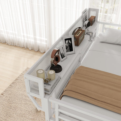 Full Loft Bed with Desk and Charging Station, Full Size Metal Loft Bed with Stairs and Light for Kids Teens,White(Expect Arrival Date 2026/3/7) image 4