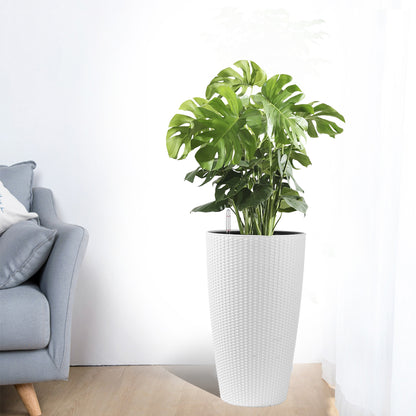 Set of 2 Faux Rattan Tall Planters Outdoor Indoor Large Planters with Water Level Monitor Inner Bucket, Automatic Watering, Flower Plant Pots for Garden, Patio, Porch, Backyard (White, 22 inch) image 9