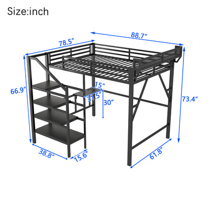 Queen Size Loft Bed with Foldable Desk and Charging Station,Metal Queen Loft Bed with Light Strip and Staircase Storage for Kids Teens Adults, Patent Products,Black(Expect Arrival Date 2026/4/10) image 9