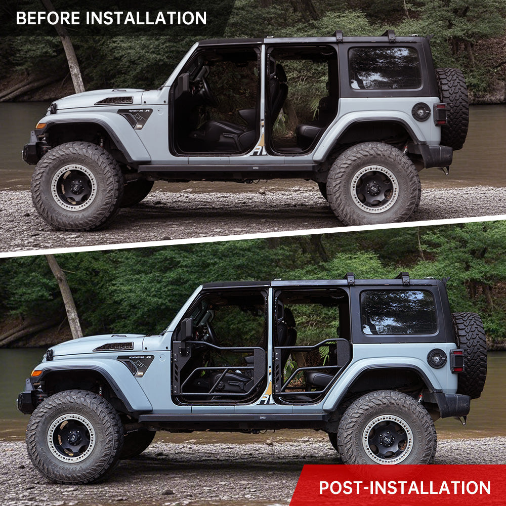 Tube Doors with Side View Mirror for 2018-2026 Jeep Wrangler JL JLU & Gladiator JT 4-Doors (Includes 4XE) 4-piece set Off Road Summer Trail Adventure image 6