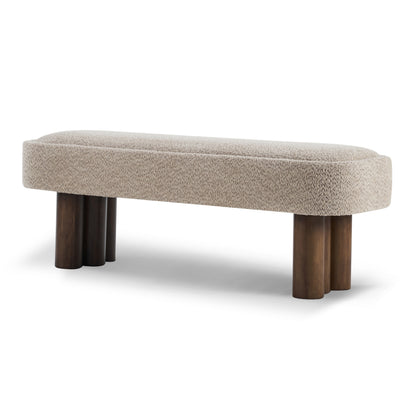 Indoor Khaki Boucle Dining Bench with Walnut Color Legs, 51.57'L Upholstered Seating for Kitchen, Dining Room and Living Space,250lbs Capacity image 5